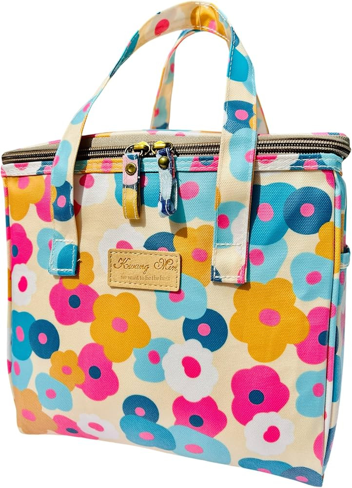 Kwang Min Floral Insulated Lunch Bag for Women,Reusable Lunch Box,Large Cooler for Office,Picnic ... | Amazon (US)