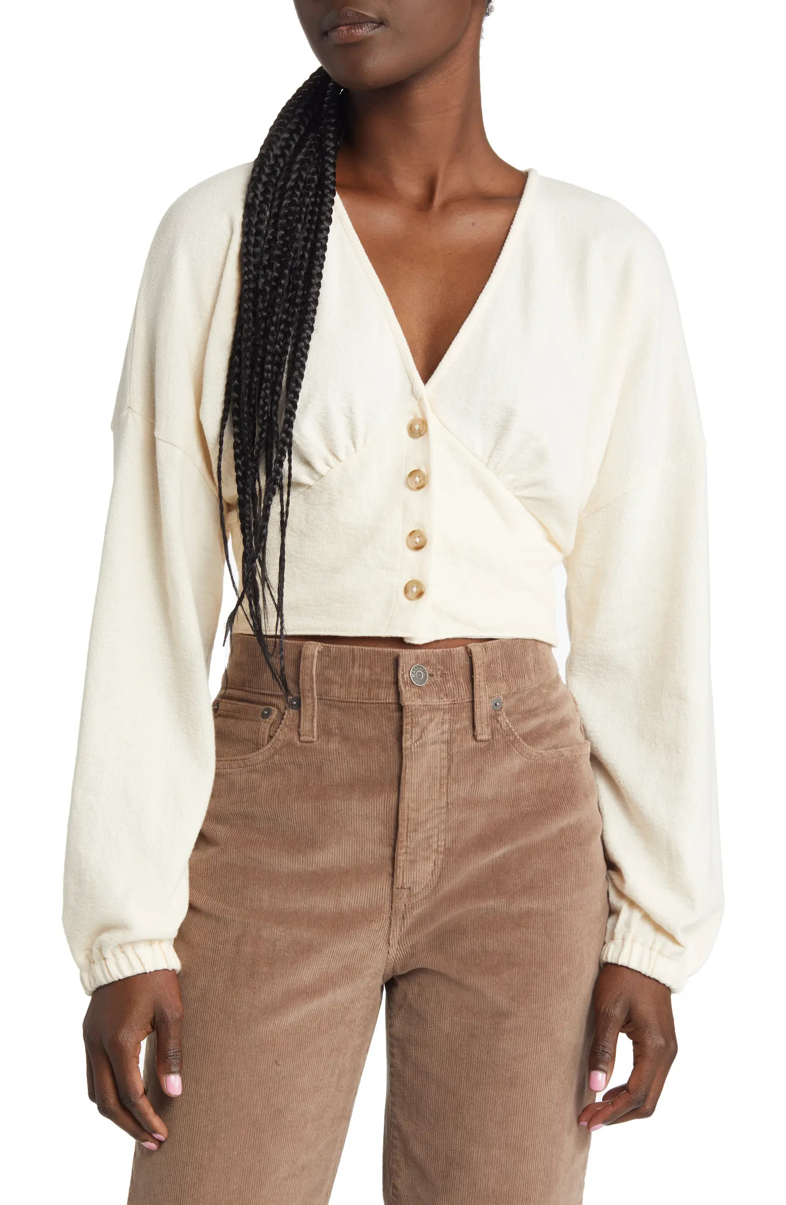 Deep-V Button Front Crop Top | Nordstrom