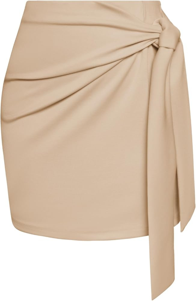 Kate Kasin Women's Plaid Skirt Elastic High Waist Bow Tie Stretch Bodycon Pencil Mini Skirts | Amazon (US)