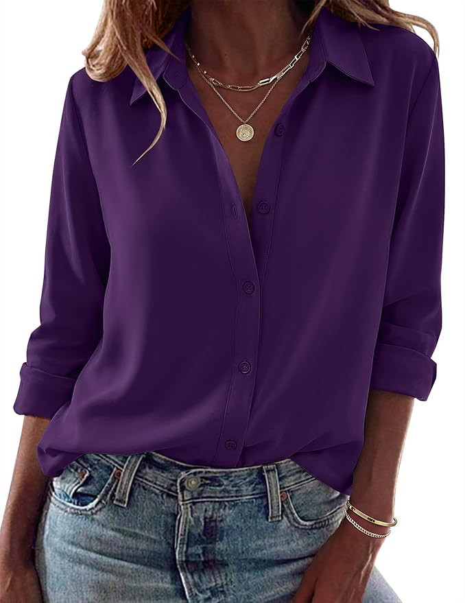 Zeagoo Blouses for Women Dressy Casual Long Sleeve Button Down Shirts Tops | Collared Summer Tops... | Amazon (US)
