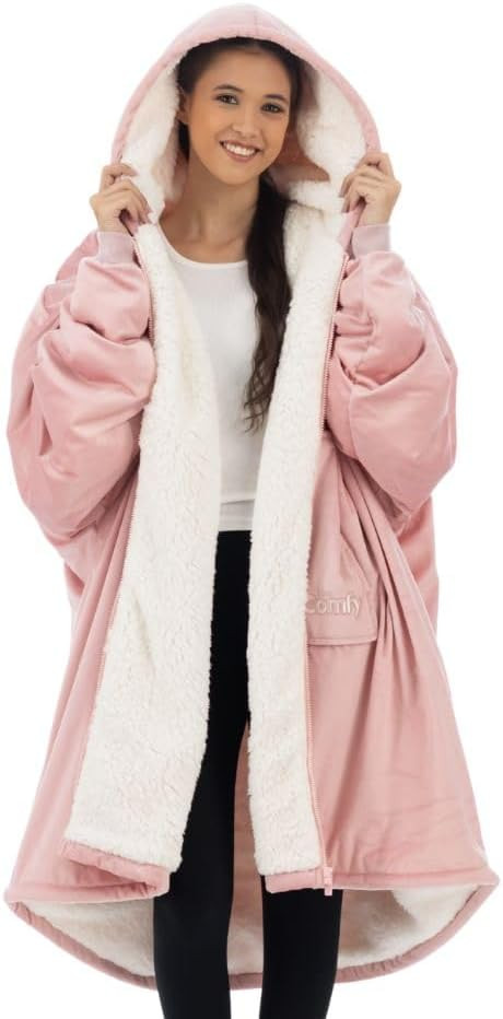 THE COMFY Original | Sherpa Lined Microfiber Fleece Wearable Blanket, Oversized Design with Hood ... | Amazon (US)