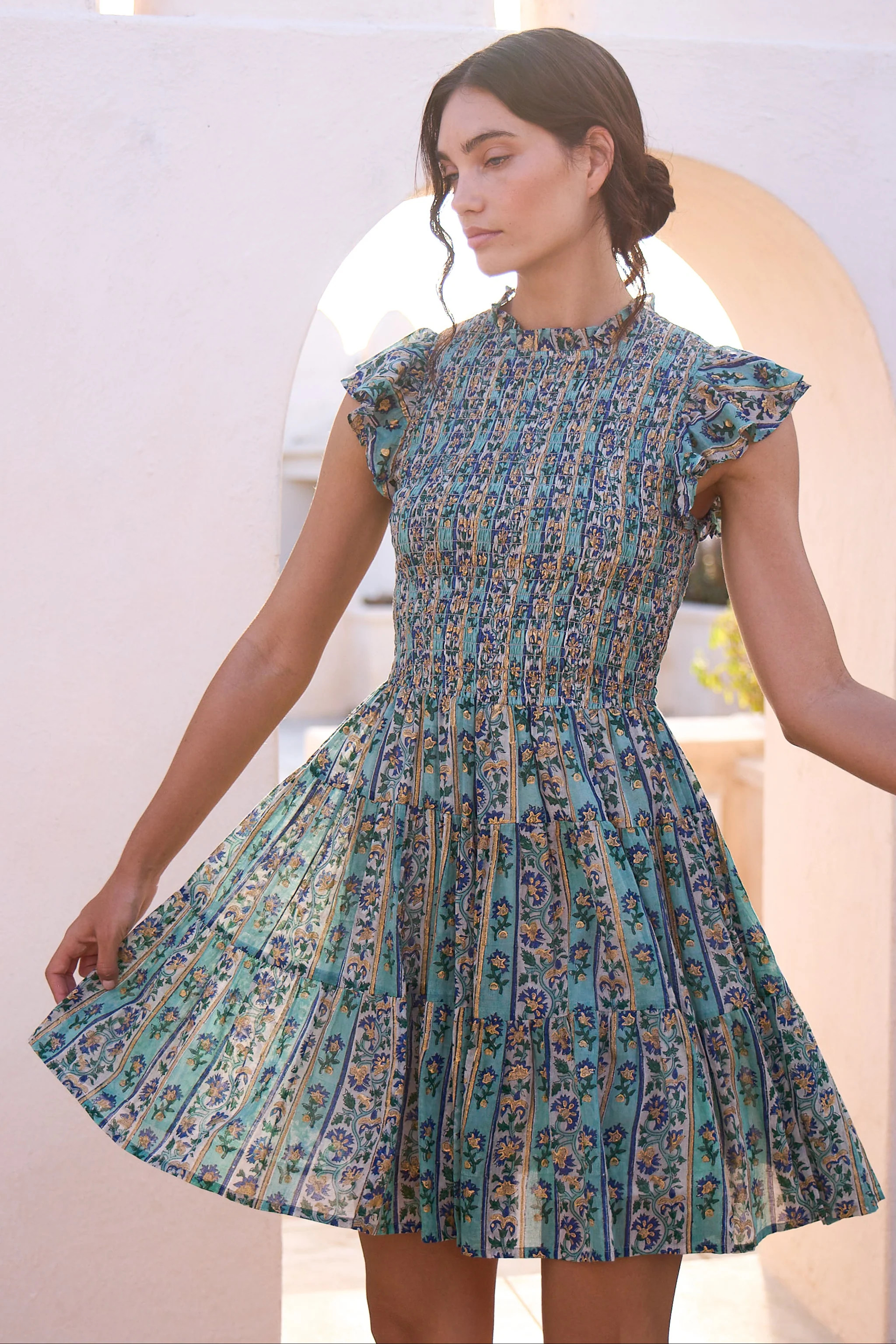 Smocked Flirty Short- Taj Aqua | Oliphant Design