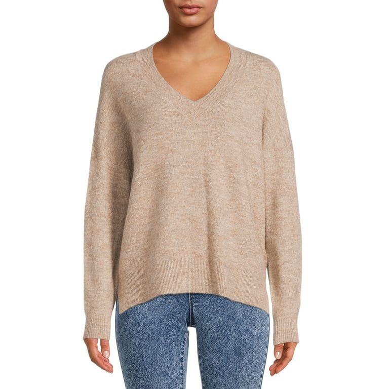 Dreamers by Debut Womens Oversized V-Neck Long Sleeve Pullover Sweater | Walmart (US)