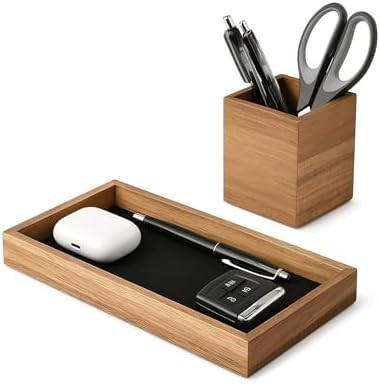 HULISEN Wooden Desk Organizer Tray with Pen Holder, Non-Slip Desk Tray and Pencil Holder Set with... | Amazon (US)