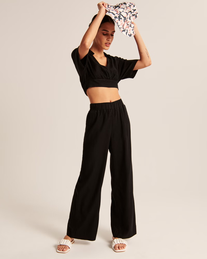 Linen-Blend Pull-On Wide Leg Pants | Abercrombie & Fitch (US)