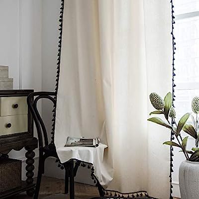 Lahome Solid Color Tassel Window Curtains - Semi Blackout Cotton Blend Farmhouse Boho Style Drape... | Amazon (US)