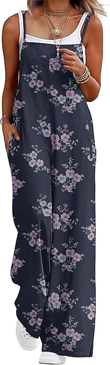Lepunuo Womens Casual Loose Jumpsuits Summer Boho Wide Leg Rompers Sleeveless Overalls with Pocke... | Amazon (US)