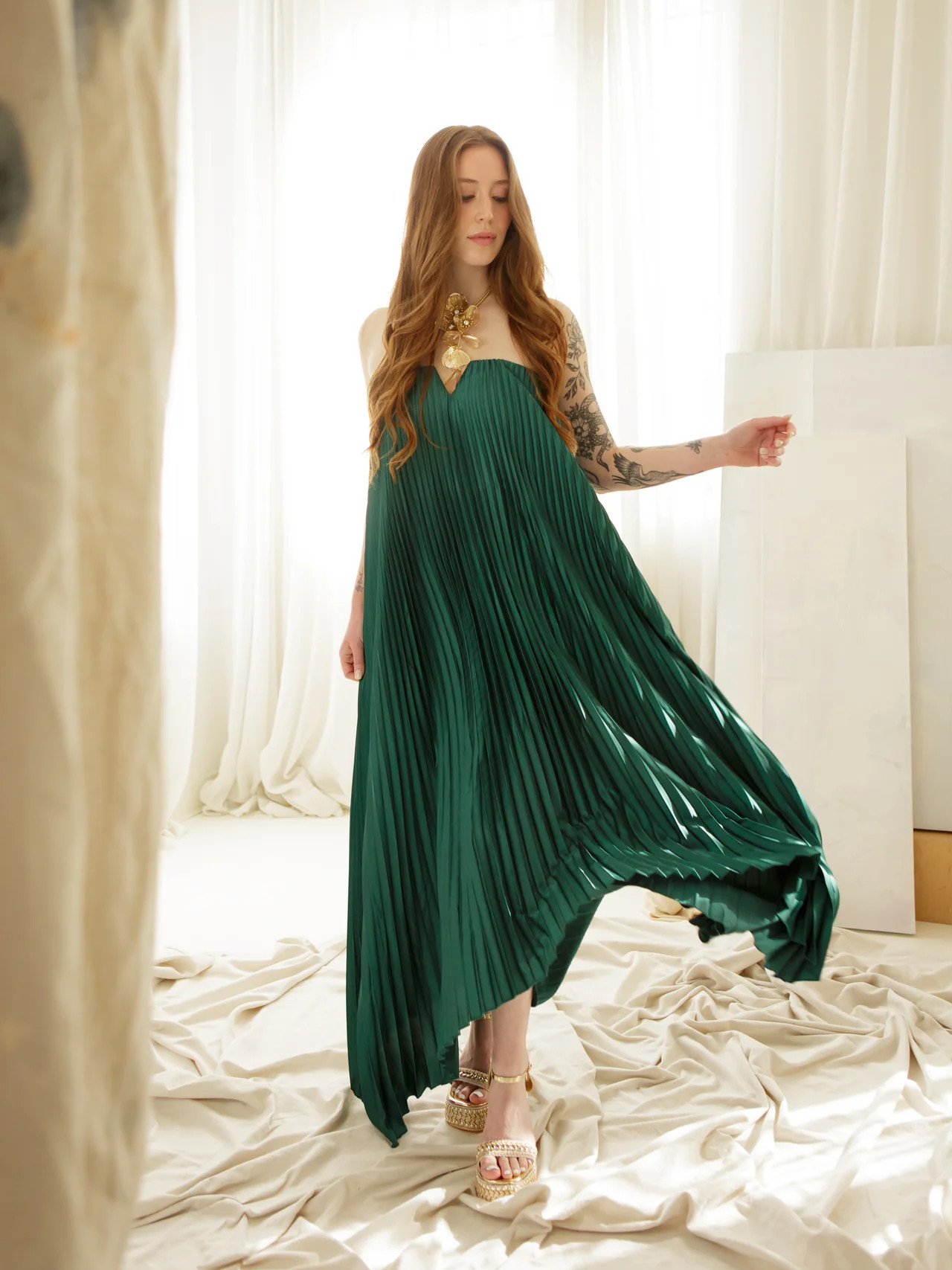Rainy Pleated Maxi Dress - Molly Green | Molly Green
