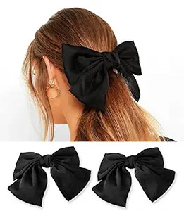 2 Pcs Large Hair Bow Clip Alligator Clips Hair Accessories for Women Girl (Black) | Amazon (US)