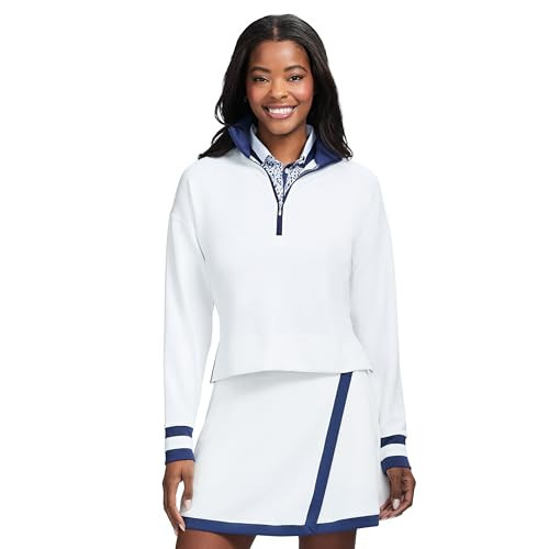 IZOD Women's Julie Quarter Zip Cropped Pullover, Bright White, Small | Amazon (US)