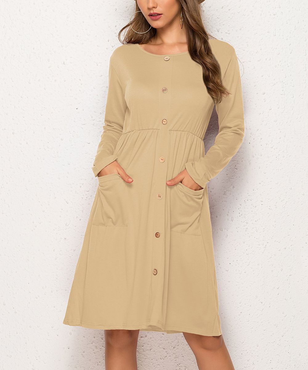 Basico Women's Casual Dresses Yellow - Yellow Button-Accent Pocket A-Line Dress - Women | Zulily