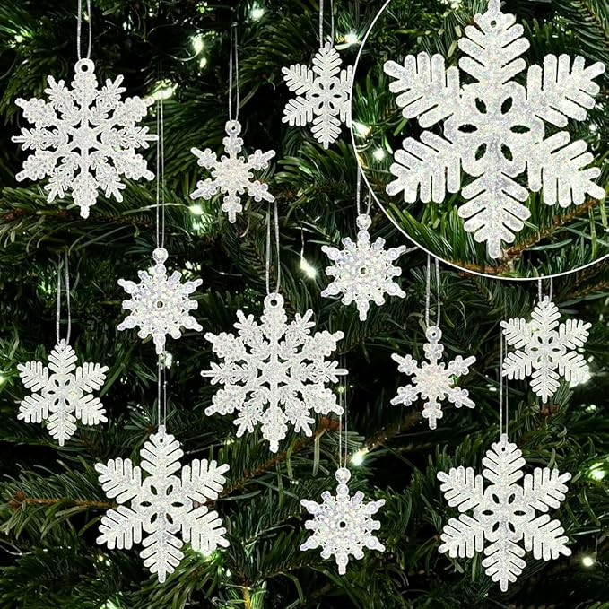 60pcs Small Snowflakes for Craft, White Glitter Resin Mini Snowflake Ornament Christmas Decoratio... | Amazon (US)