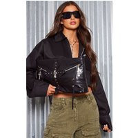 Black Zip Cross Detail Slouchy Clutch Bag | PrettyLittleThing UK