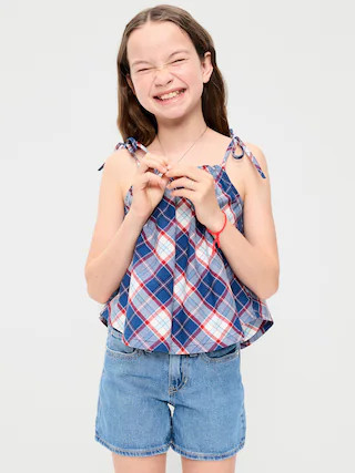 Sleeveless Tie-Shoulder Plaid Top for Girls | Old Navy (US)