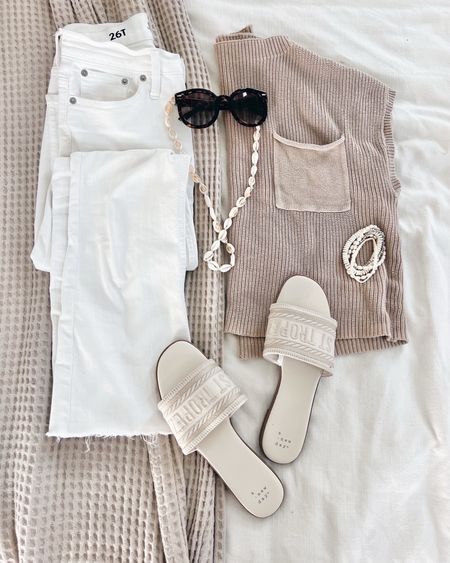 Vacation outfit. Tall friendly white jeans.  Target sandals. 

#LTKOver40 #LTKFindsUnder50 #LTKShoeCrush