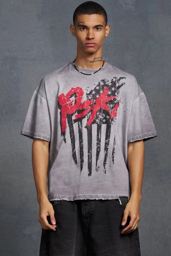 Gunna Oversized Boxy T-Shirt with Flag Print | boohooMAN (US & Canada)