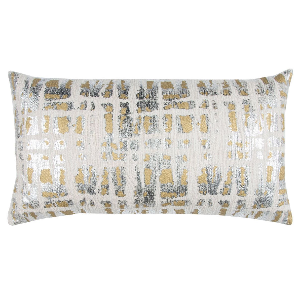 14"X26" Oversized Geometric Poly Filled Lumbar Throw Pillow Silver/Gold - Rizzy Home | Target