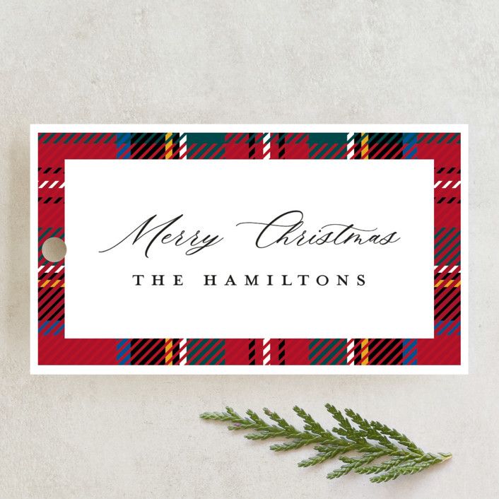 "Festive tartan" - Customizable Gift Tags in Green or Red by Caitlin Considine. | Minted