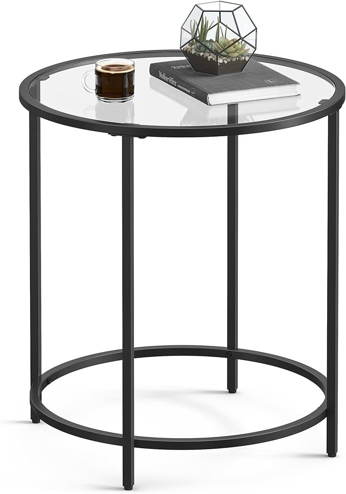 VASAGLE Round Side Table, Glass End Table with Metal Frame, Black Coffee Table with Modern Style,... | Amazon (US)