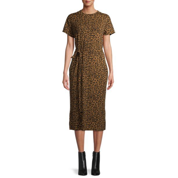 Time and Tru Women's Knit Midi Dress with Belt | Walmart (US)