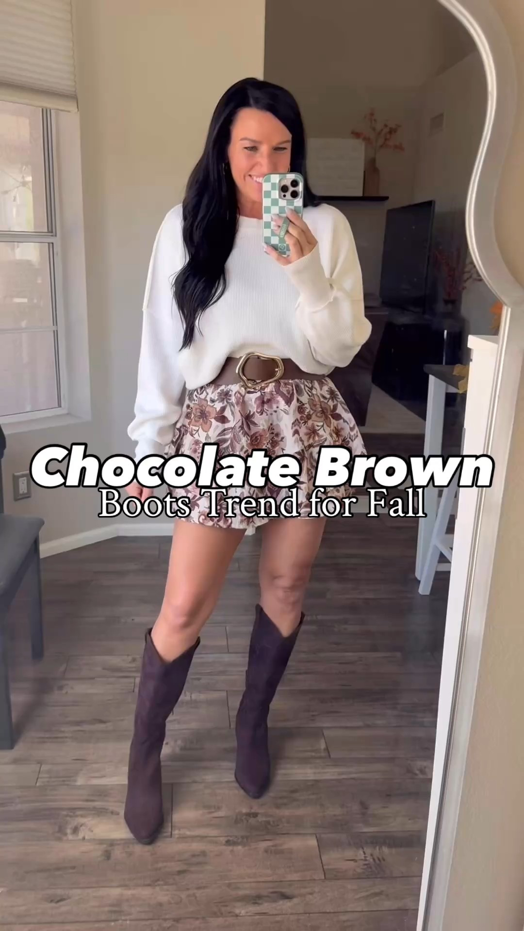 Chocolate brown is trending for fall and I’m here for it! 🤎

Pair your boots with fall florals, skorts, mini skirts, and denim jackets / denim mini skirts! 

The cream pullover is oversized. I sized up to a M to wear with leggings, but if you want this look, get your normal size or size down. (I used a tuck belt to tuck the sweater and linked that too!) I linked up similar denim jackets and a similar blue denim mini skirt (the zip front one is old from Old Navy). I sized up in the black skort because of my booty lol. The floral skort fits TTS, I’m in a S. (Boots fit TTS, shop here— https://mave.ly/teacherfashionista/post/brown-boots-for-fall).

These make the perfect outfits for Thanksgiving, a fall event, family/friend get together, dinner outfit, girls night and more!

#LTKHoliday #LTKFindsUnder50 #LTKSaleAlert