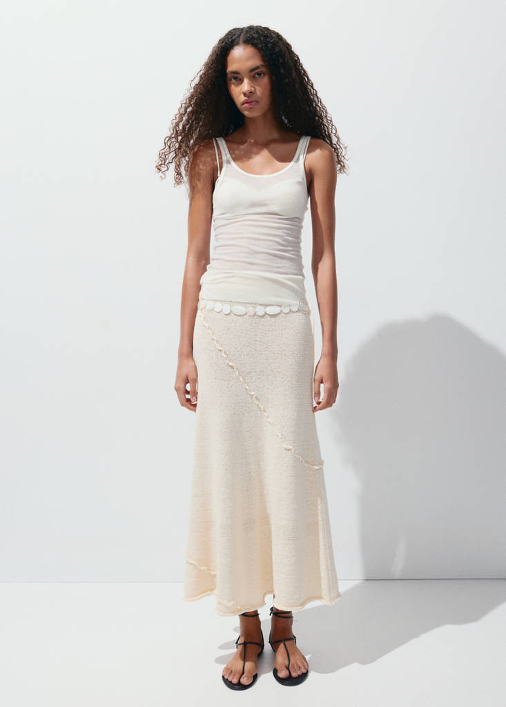Knit skirt with wavy stitching detail sand - Women - XL - MANGO | Mango (US/MX/AU)