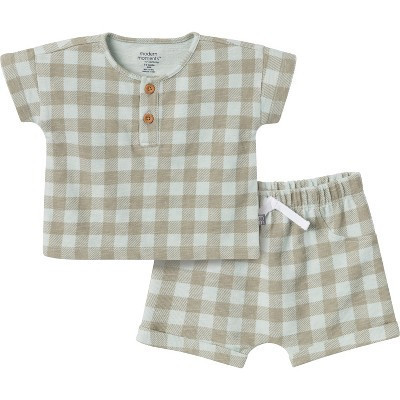 Modern Moments™ by Gerber Baby Boys' 2-Piece Henley Shirt and Shorts Set, Light Sky Gingham, 24 Months | Target
