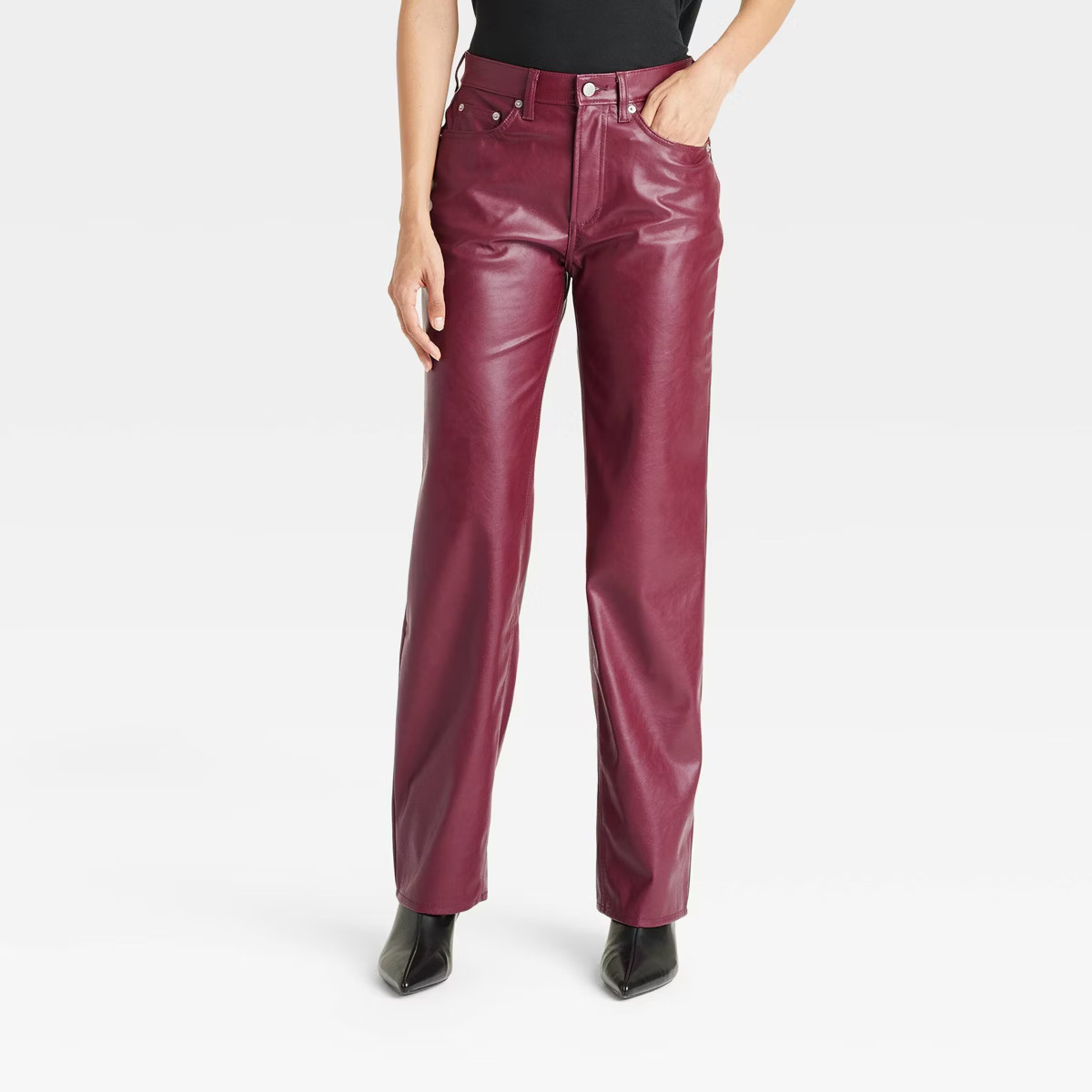 Women's Mid-Rise Faux Leather Baggy Jeans - Universal Thread™ Red | Target