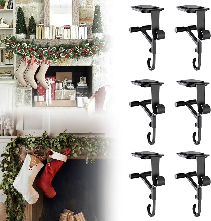 Fireplace Garland and Stocking Hanger 6-Pack, No-Drill Mantle Hangers, Adjustable Clip for 3-7 In... | Amazon (US)