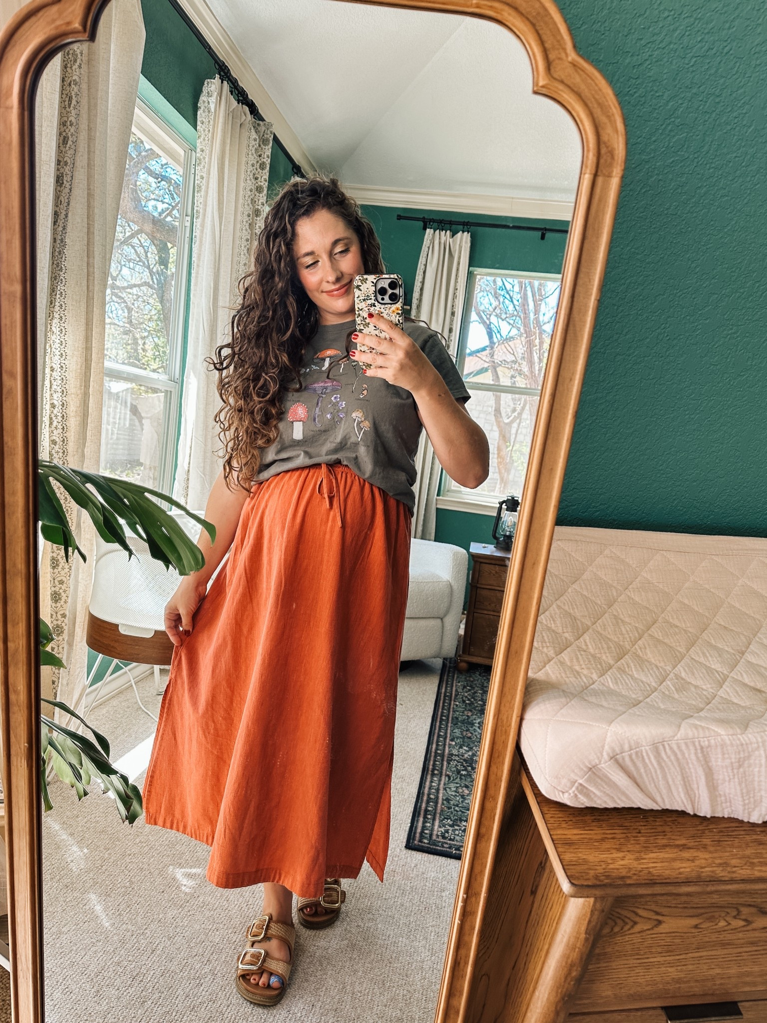 I used to be a jeans-everyday kind of girl, but Texas sunshine converted me! Dresses and skirts are now my spring-to-fall uniform, comfy, effortless, and still mom-life approved. This rust-colored skirt is on repeat lately. 
Linking my look + the coziest sandals for warmer days!

#LTKStyleTip #LTKSaleAlert #LTKFindsUnder50