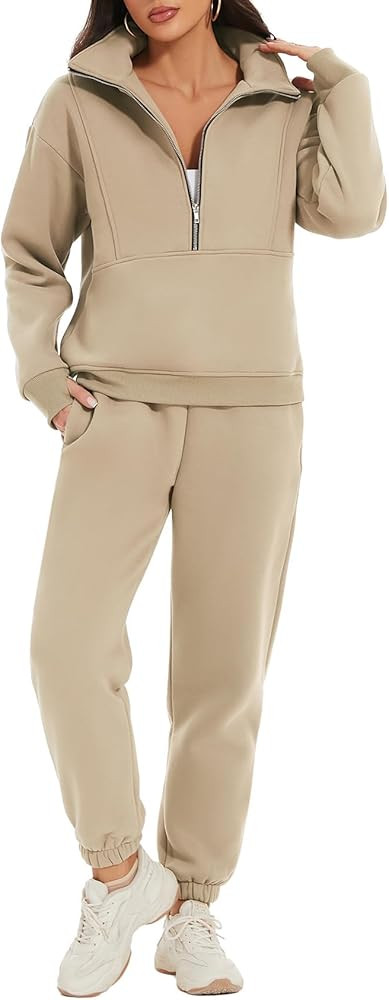 PEHMEA Women's 2 Piece Sweatsuit Outfit, Fleece Long Sleeve Half Zip Pullover Winter Comfy Lounge... | Amazon (US)