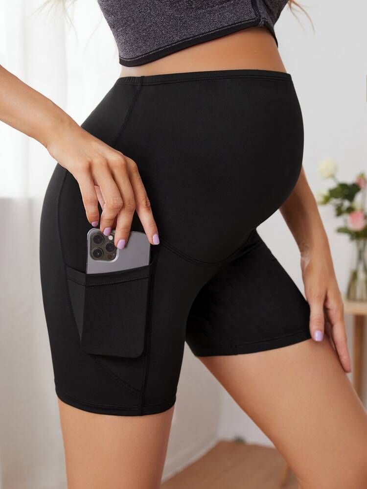 Maternity Phone Pocket Side Biker Shorts | SHEIN