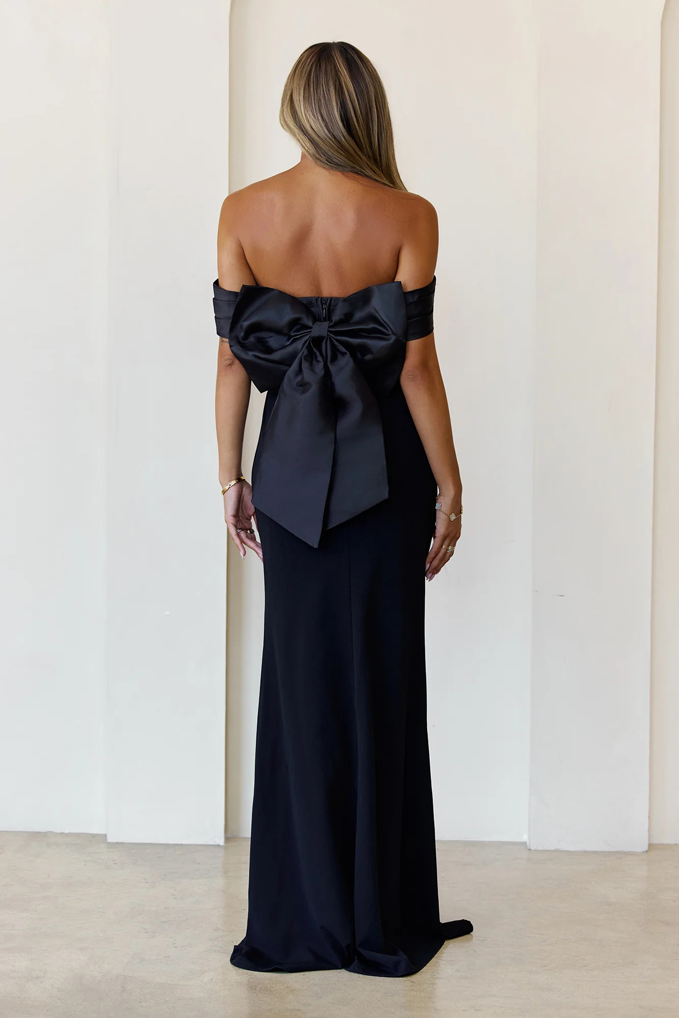 The Sleek Soirée Off Shoulder Maxi Dress Black | Hello Molly (US)