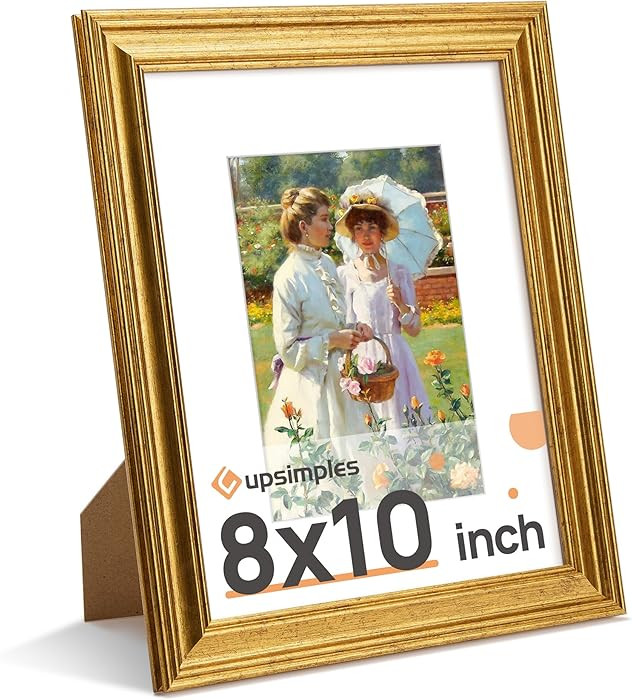 upsimples Vintage 8x10 Picture Frame, Antique Gold Frames Display 5x7 with Mat or 8 x 10 Without ... | Amazon (US)