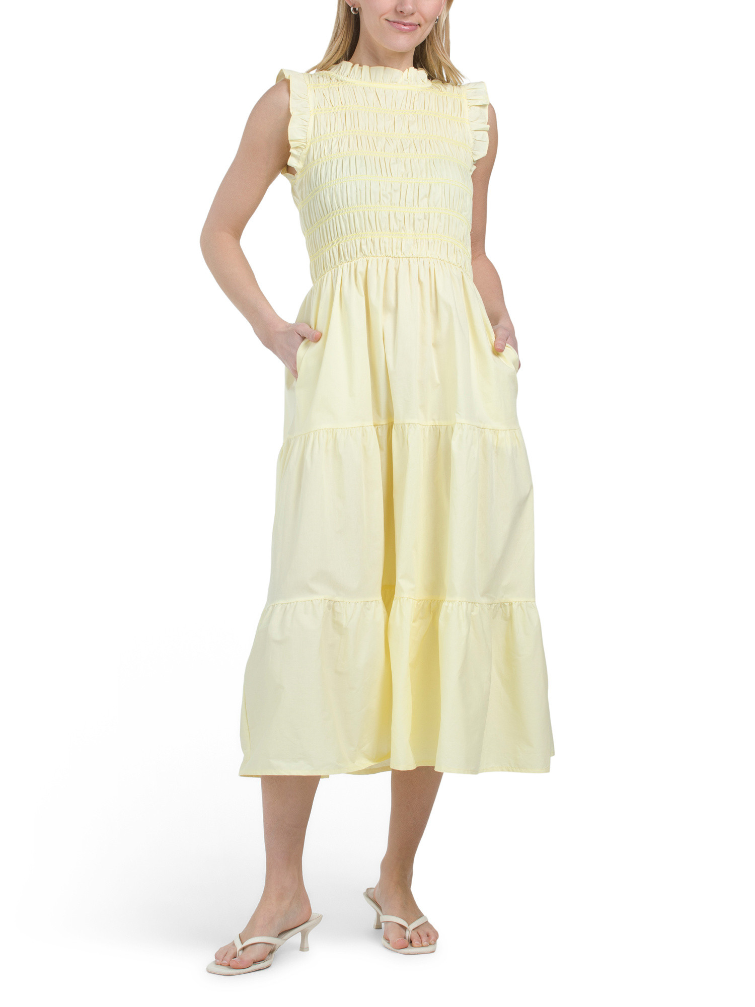 Made In Italy Sleeveless Ruffled Tiered Smocked Top Maxi Dress | TJ Maxx