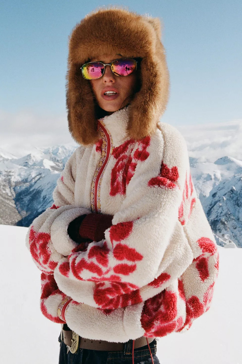 BDG Mae Printed Piled Fleece Zip-Up Jacket | Urban Outfitters (US and RoW)