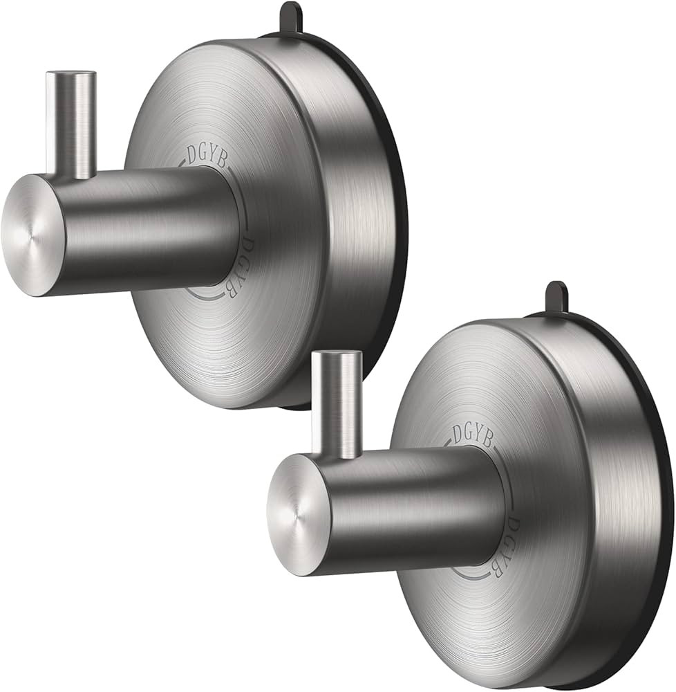 DGYB Suction Cup Hooks for Shower Set of 2 Towel Hooks for Bathrooms SUS 304 Stainless Steel Grey... | Amazon (US)