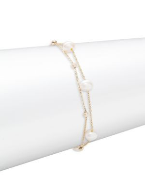 Effy 14K Yellow Gold &amp; 6-8MM Freshwater Pearl Bracelet on SALE | Saks OFF 5TH | Saks Fifth Avenue OFF 5TH