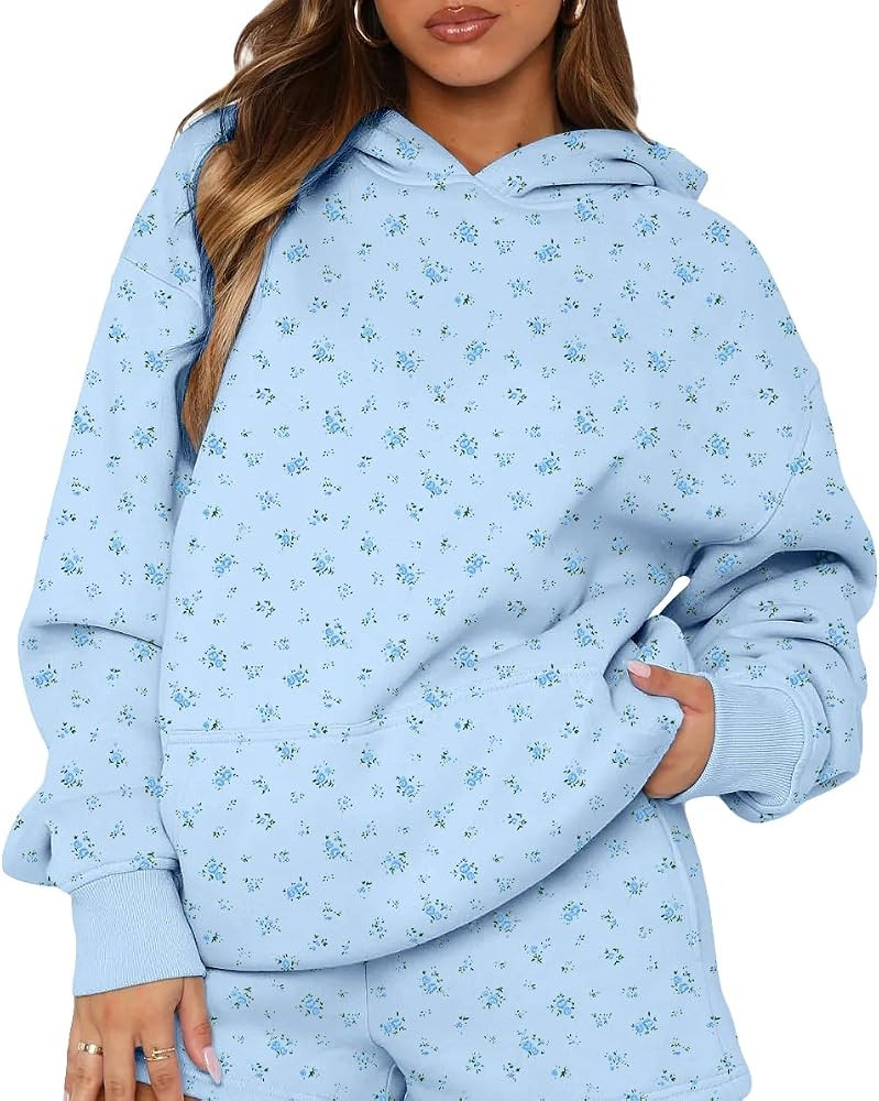 BAIGRAM Women Oversized Ditsy Floral Fleece Hoodies Snowflake Print Hooded Sweatshirt 2025 Y2K Ae... | Amazon (US)