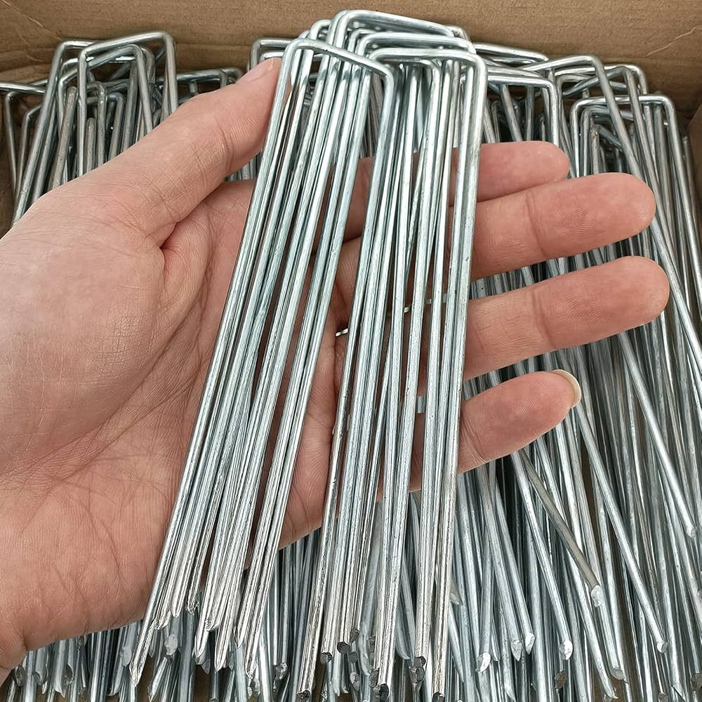 100 Pcs 6 inch Garden Landscape Staples Galvanized Pins Lawn Stakes for Weed Barrier Ground Cover... | Amazon (US)