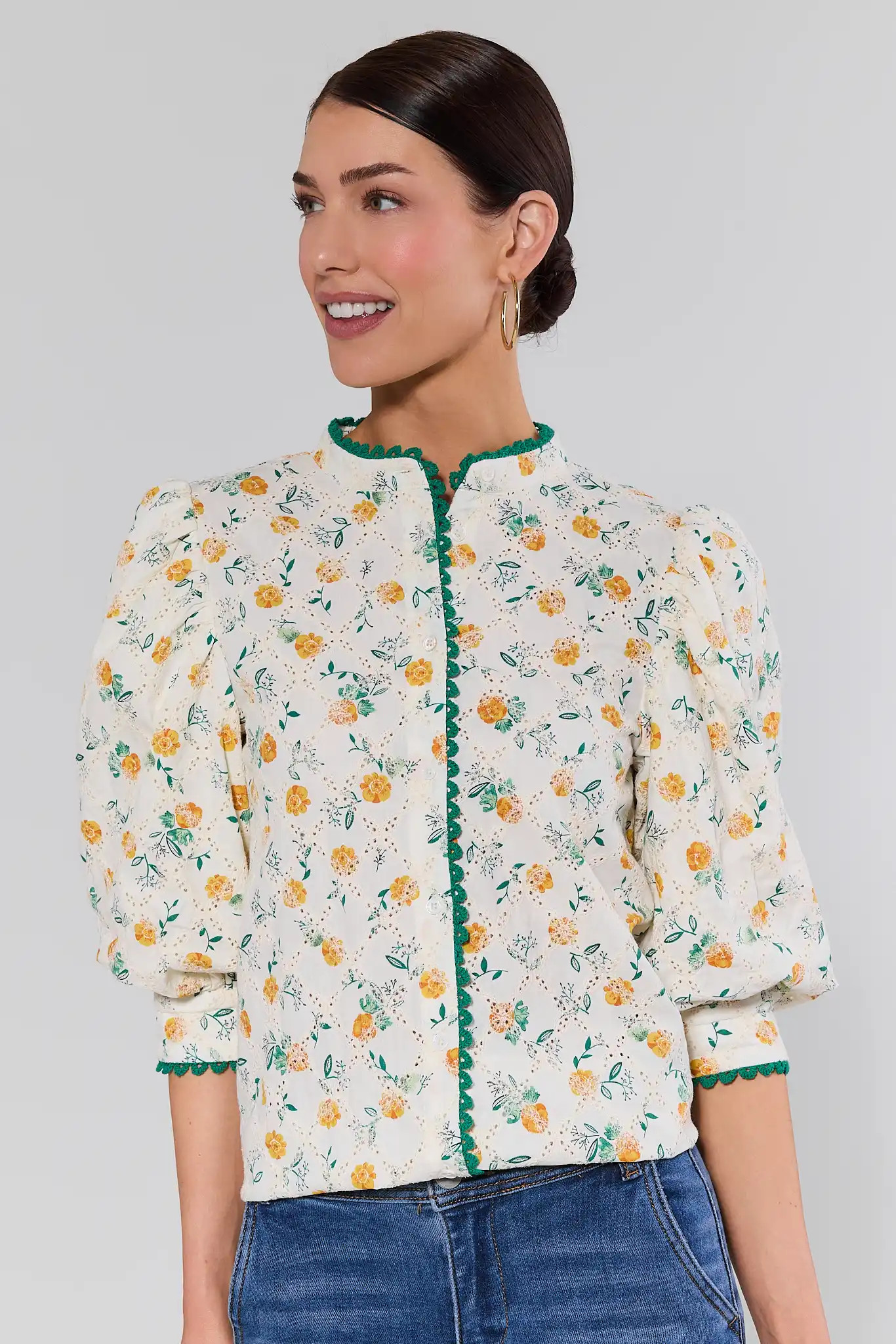 Cece Ivory Floral Eyelet Top | Avara