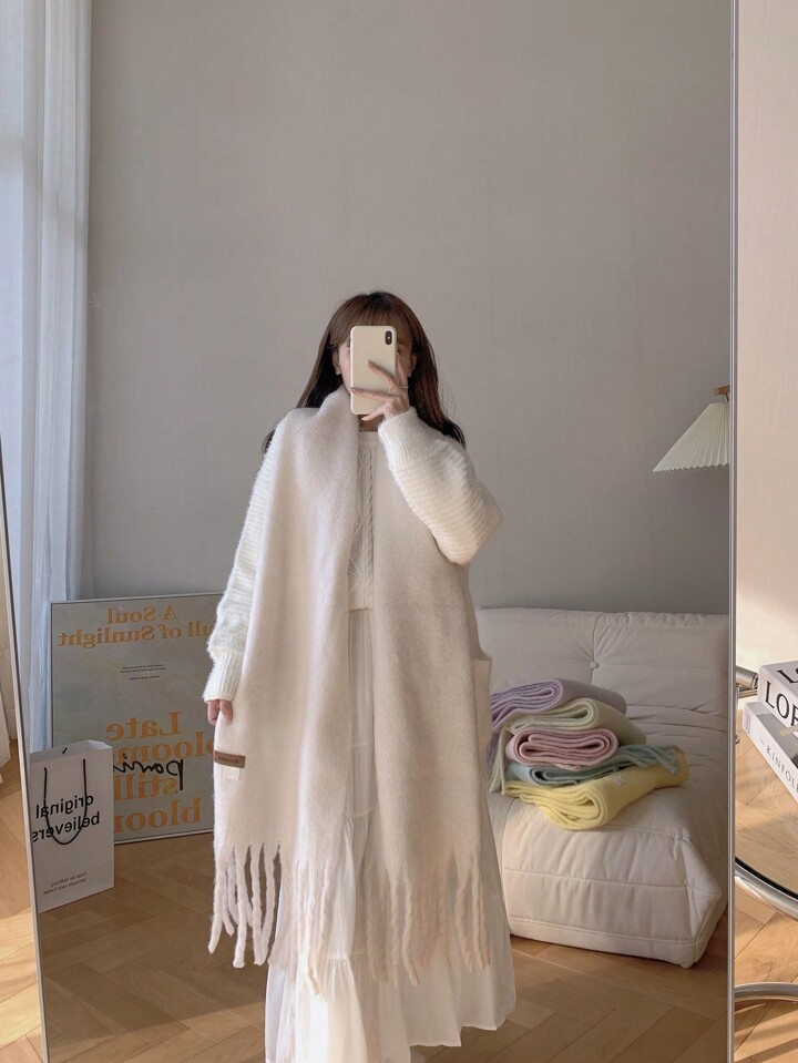 Macaroon Color Solid Warm Plush Scarf, Suitable For Daily Wear, Couple Shawl | SHEIN