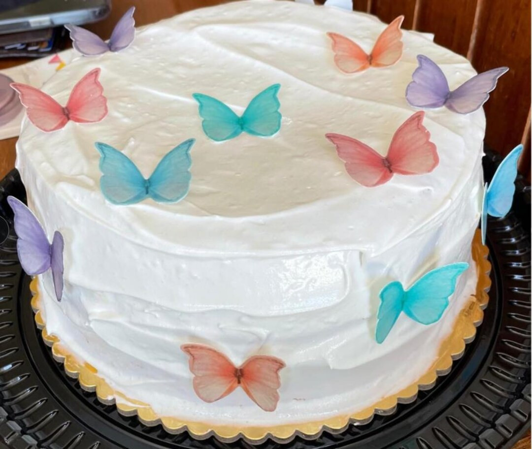 Edible Wafer Butterflies Pink Rainbow Dessert Cupcake Cake Topper Cake Decorations First Birthday... | Etsy (US)