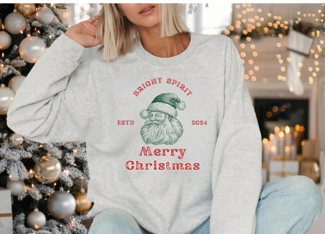 Merry and Bright Christmas Sweatshirt, Holiday Crewneck Jumper, Festive Winter Pullover, Xmas Gif... | Etsy (US)