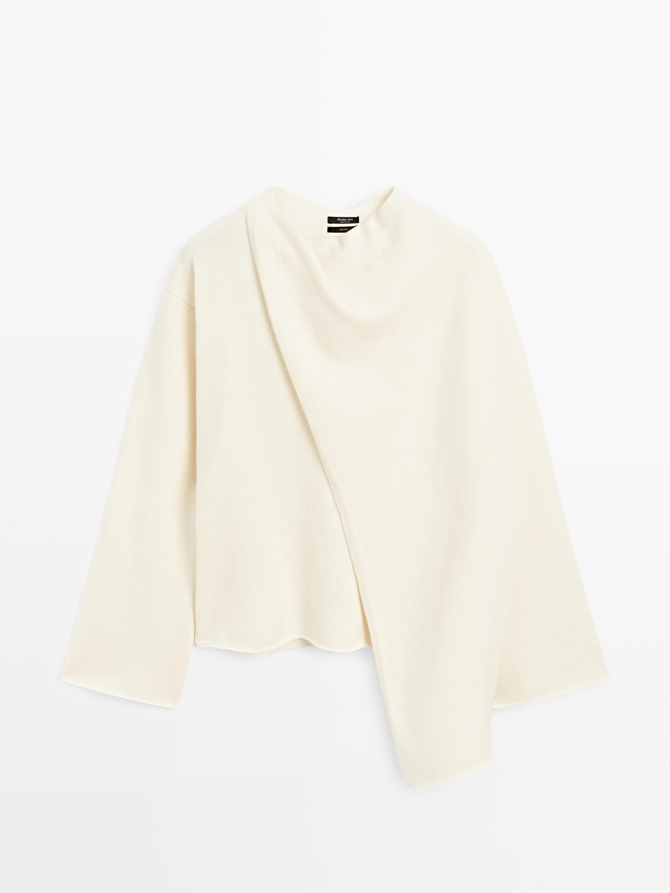 100% wool knit sweater with scarf | Massimo Dutti UK