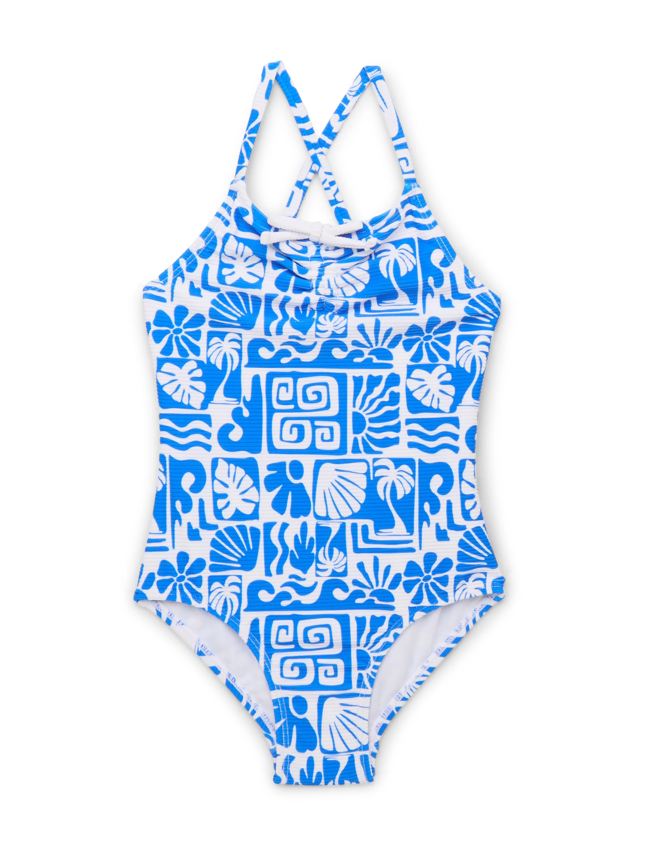 Wonder Nation Girls Printed Ribbed Cross Strap One Piece Swimsuit with UPF50+, Sizes 4-16 & Plus | Walmart (US)