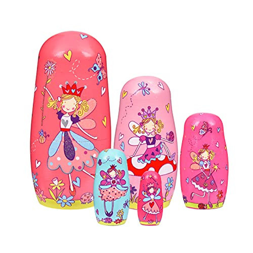 Tngan Nesting Dolls, 5Pcs 6" Tall Russian Nesting Dolls, Handmade Matryoshka for Kids, Wooden Stacking Toys for Christmas Home Wedding Party Decorations (Fairy) | Amazon (US)