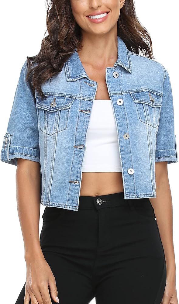 MISS MOLY Women's Cropped Denim Jackets Summer Short Sleeve Classic Casual Jean Jackets | Amazon (US)