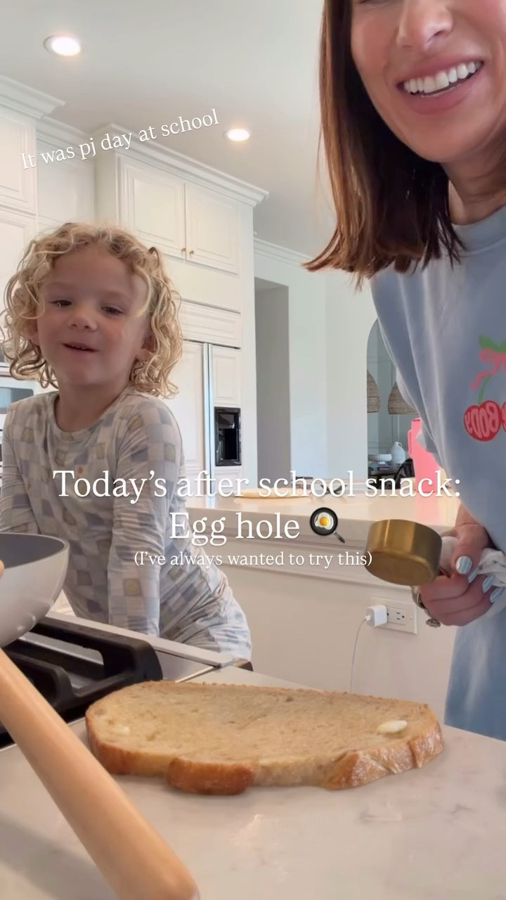 (I’ve always wanted to try this) It was pj day at school Today’s after school snack:
Egg hole 🍳