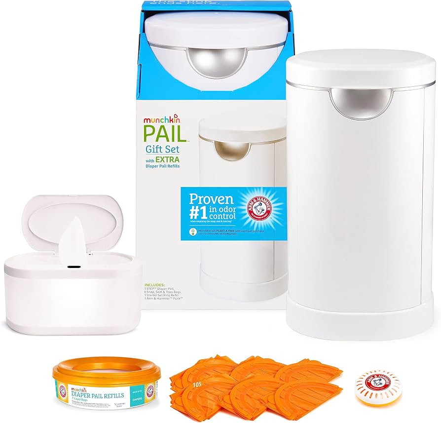 Munchkin® Diaper Pail Starter Set, Powered by Arm & Hammer and Touch Free Baby Wipe Warmer | Amazon (US)